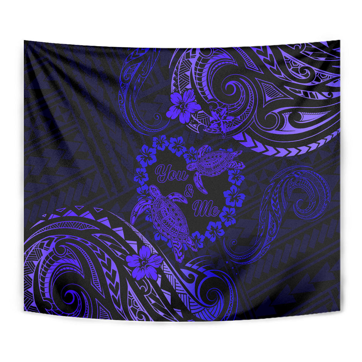 Polynesian Turtle Valentine Tapestry You And Me Navy Blue Hibiscus Heart LT01 - Polynesian Pride