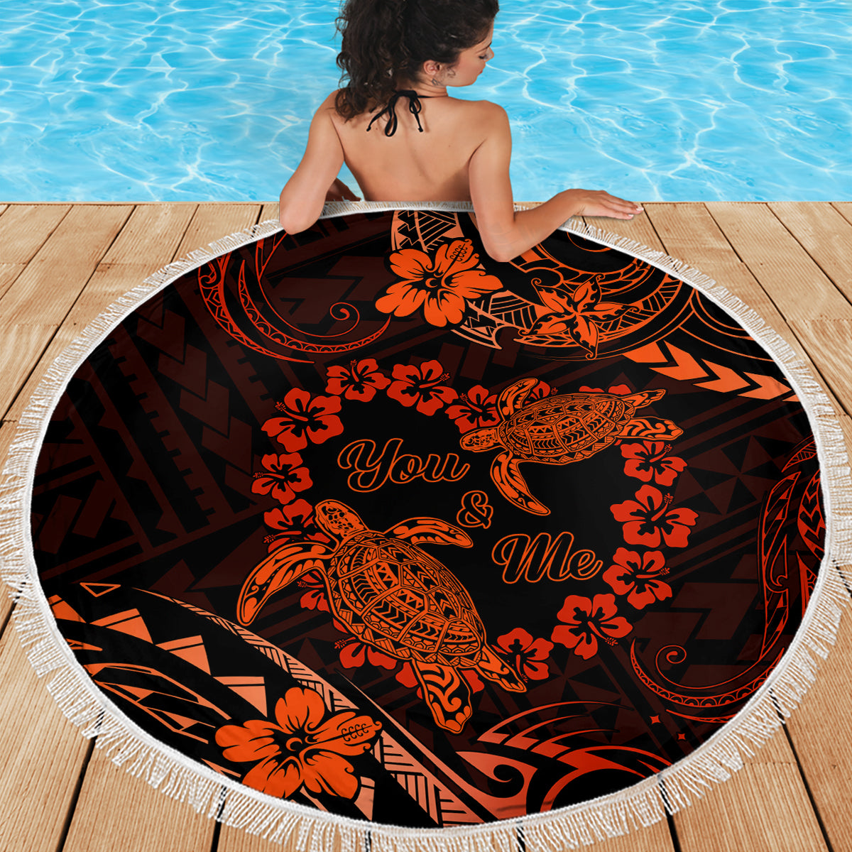 Polynesian Turtle Valentine Beach Blanket You And Me Orange Hibiscus Heart LT01 - Polynesian Pride
