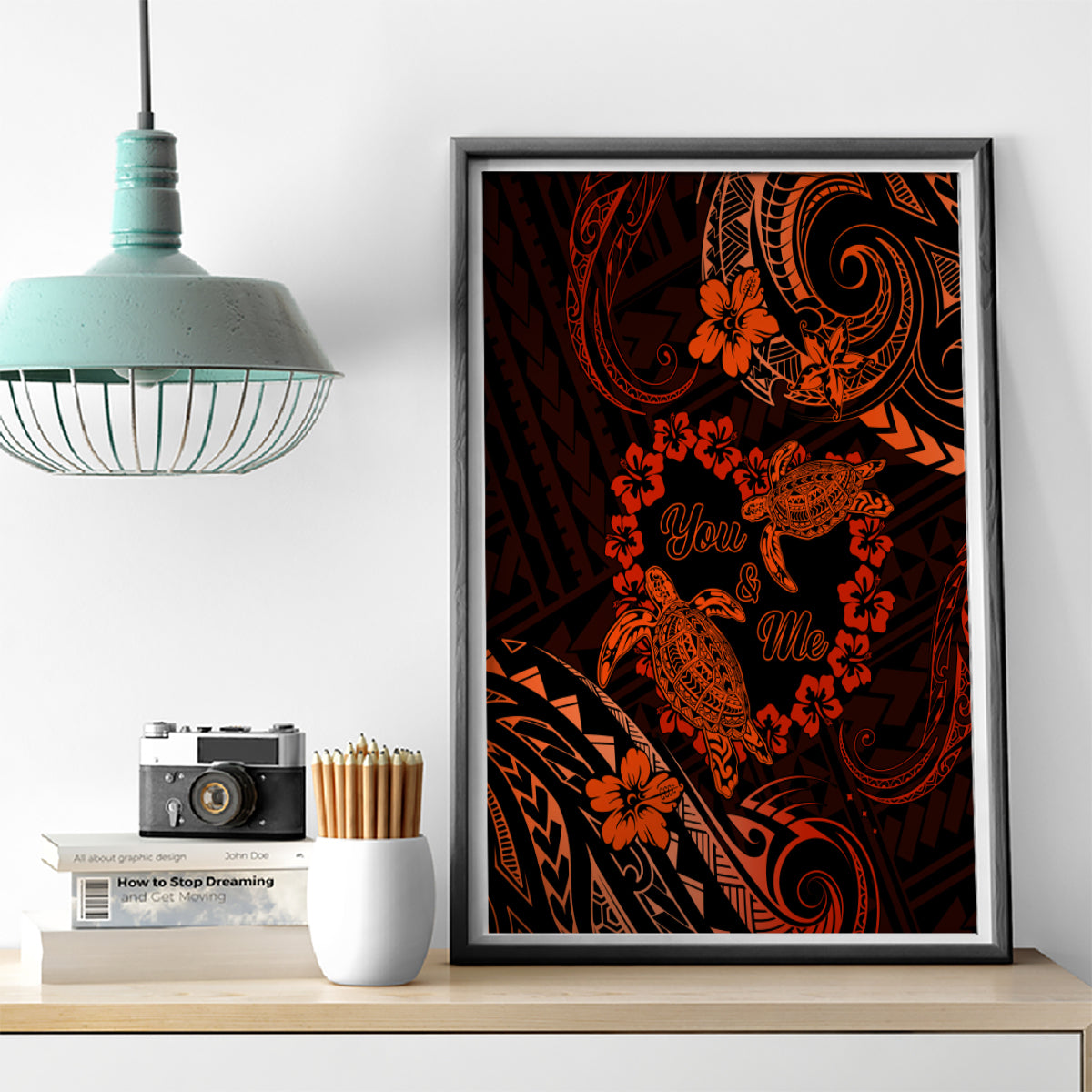 Polynesian Turtle Valentine Canvas Wall Art You And Me Orange Hibiscus Heart LT01 - Polynesian Pride