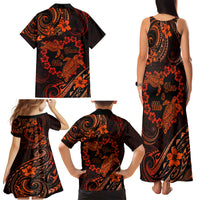 Polynesian Turtle Valentine Family Matching Tank Maxi Dress and Hawaiian Shirt You And Me Orange Hibiscus Heart LT01 - Polynesian Pride