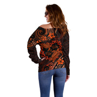 Polynesian Turtle Valentine Off Shoulder Sweater You And Me Orange Hibiscus Heart LT01 - Polynesian Pride