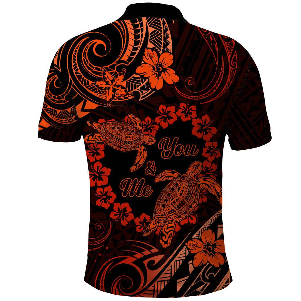 Polynesian Turtle Valentine Polo Shirt You And Me Orange Hibiscus Heart LT01 - Polynesian Pride