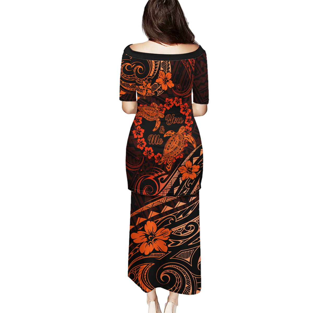 Polynesian Turtle Valentine Puletasi You And Me Orange Hibiscus Heart LT01 - Polynesian Pride