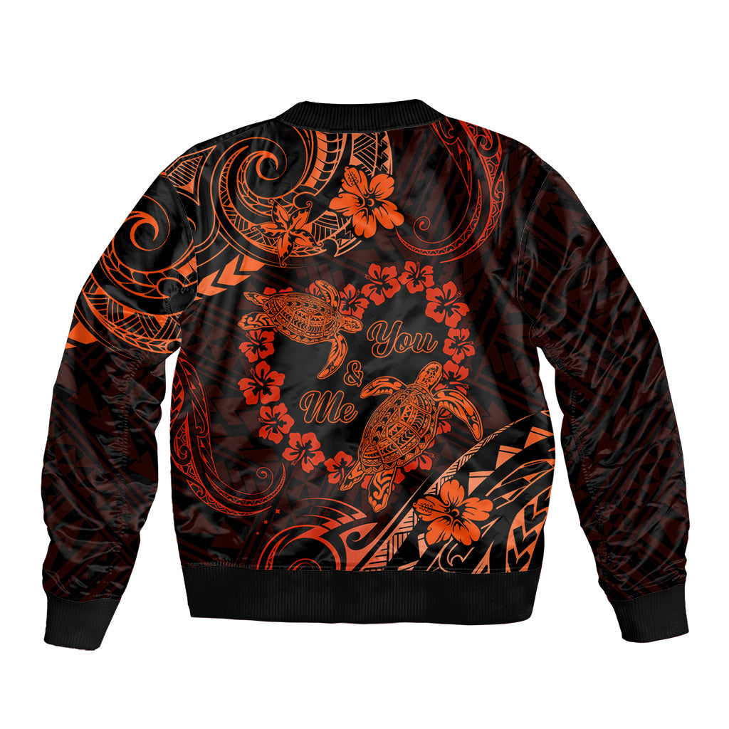 Polynesian Turtle Valentine Sleeve Zip Bomber Jacket You And Me Orange Hibiscus Heart LT01 - Polynesian Pride