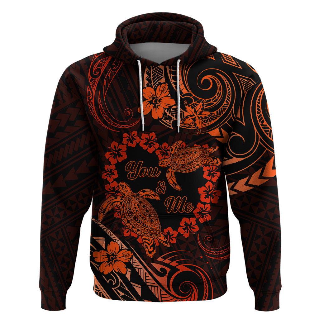 Polynesian Turtle Valentine Zip Hoodie You And Me Orange Hibiscus Heart LT01 Pullover Hoodie Orange - Polynesian Pride