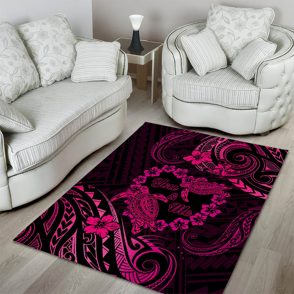 Polynesian Turtle Valentine Area Rug You And Me Pink Hibiscus Heart LT01 - Polynesian Pride