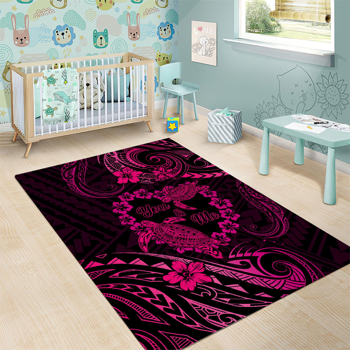 Polynesian Turtle Valentine Area Rug You And Me Pink Hibiscus Heart LT01 - Polynesian Pride