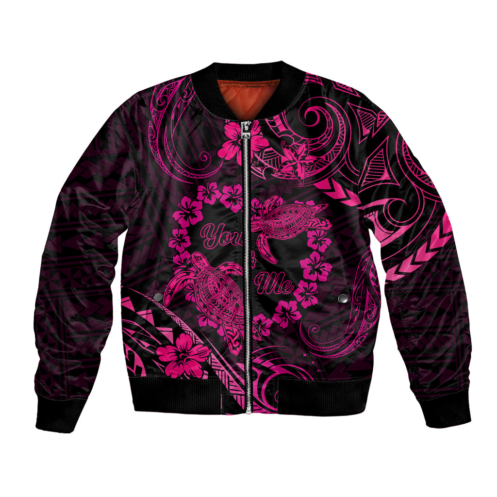 Polynesian Turtle Valentine Bomber Jacket You And Me Pink Hibiscus Heart LT01 Unisex Pink - Polynesian Pride