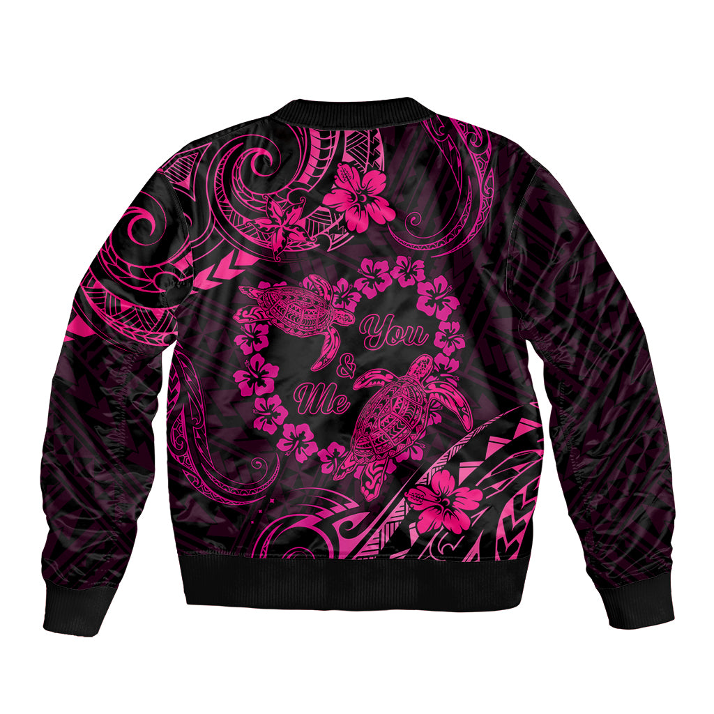 Polynesian Turtle Valentine Bomber Jacket You And Me Pink Hibiscus Heart LT01 - Polynesian Pride