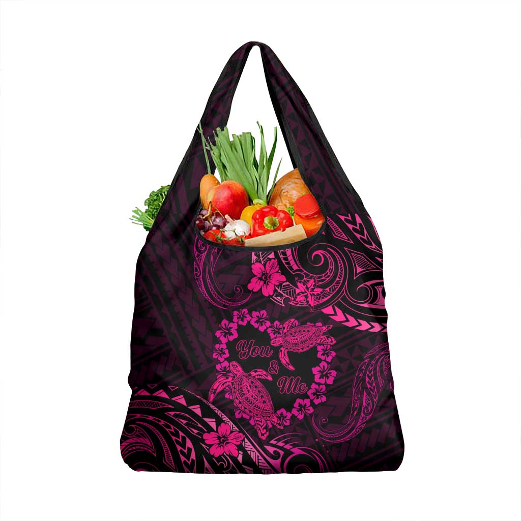 Polynesian Turtle Valentine Grocery Bag You And Me Pink Hibiscus Heart