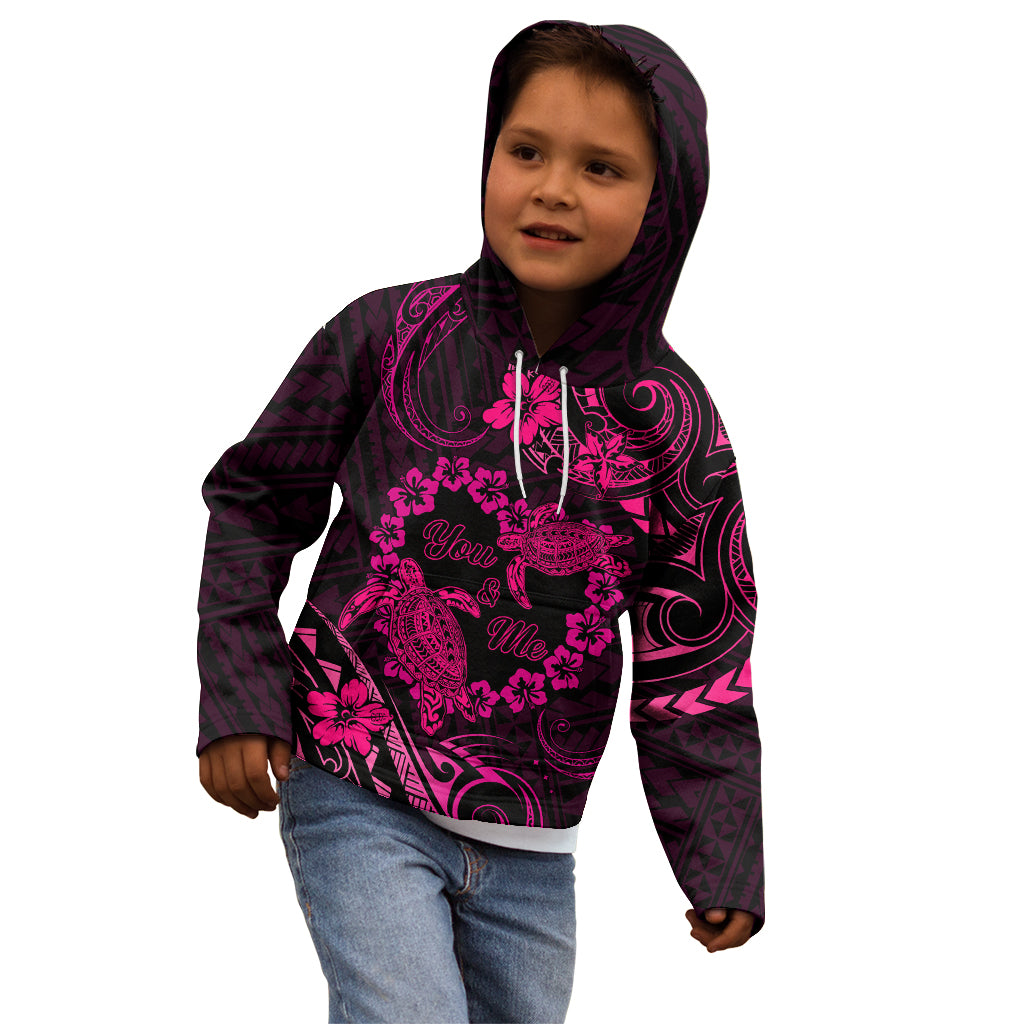 Polynesian Turtle Valentine Kid Hoodie You And Me Pink Hibiscus Heart LT01 - Polynesian Pride