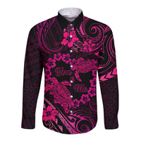 Polynesian Turtle Valentine Long Sleeve Button Shirt You And Me Pink Hibiscus Heart LT01 Unisex Pink - Polynesian Pride