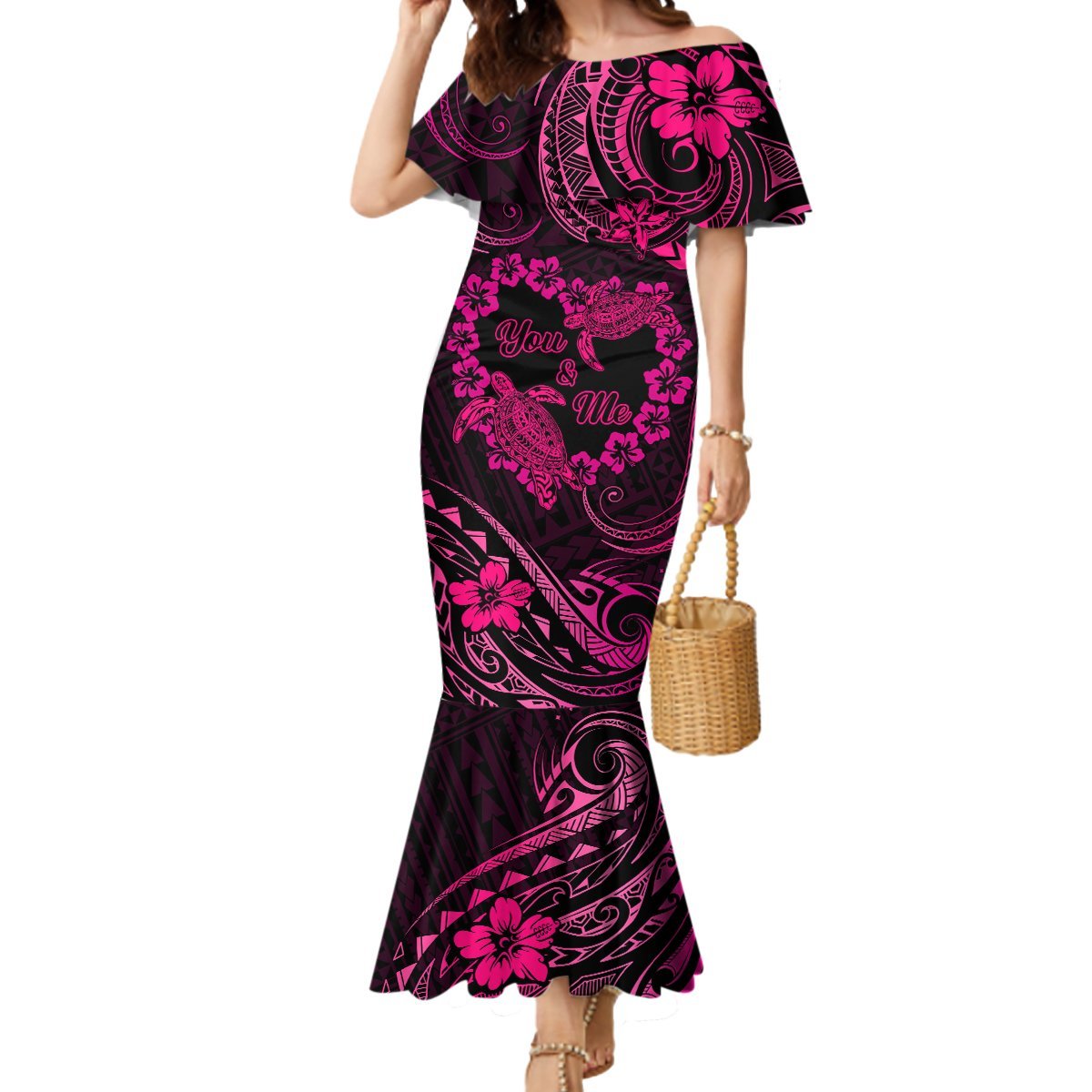 Polynesian Turtle Valentine Mermaid Dress You And Me Pink Hibiscus Heart LT01 Women Pink - Polynesian Pride