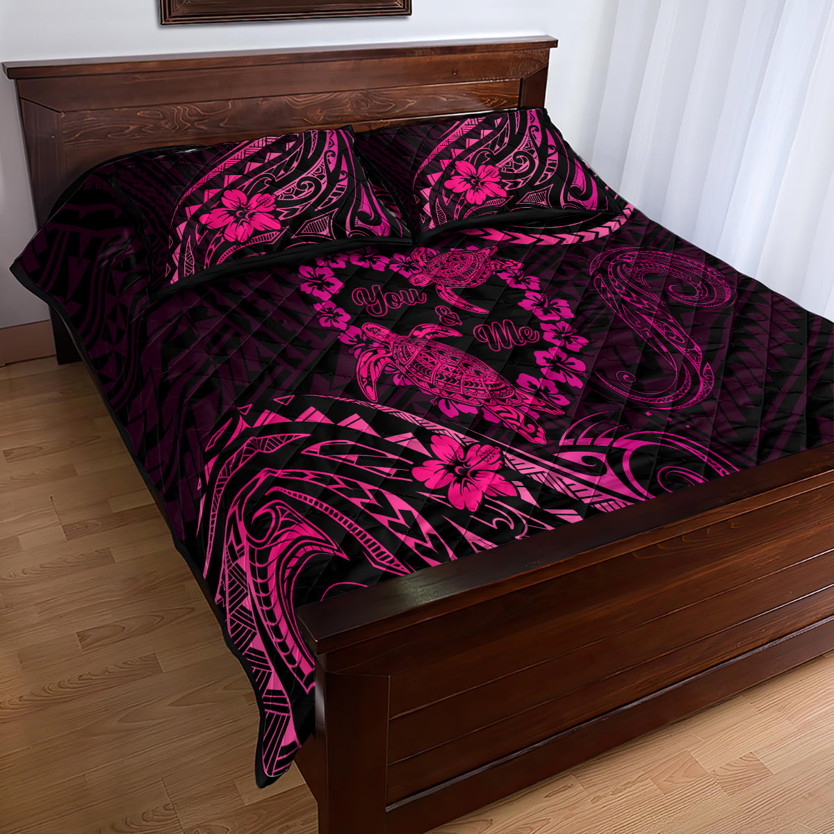 Polynesian Turtle Valentine Quilt Bed Set You And Me Pink Hibiscus Heart LT01 - Polynesian Pride