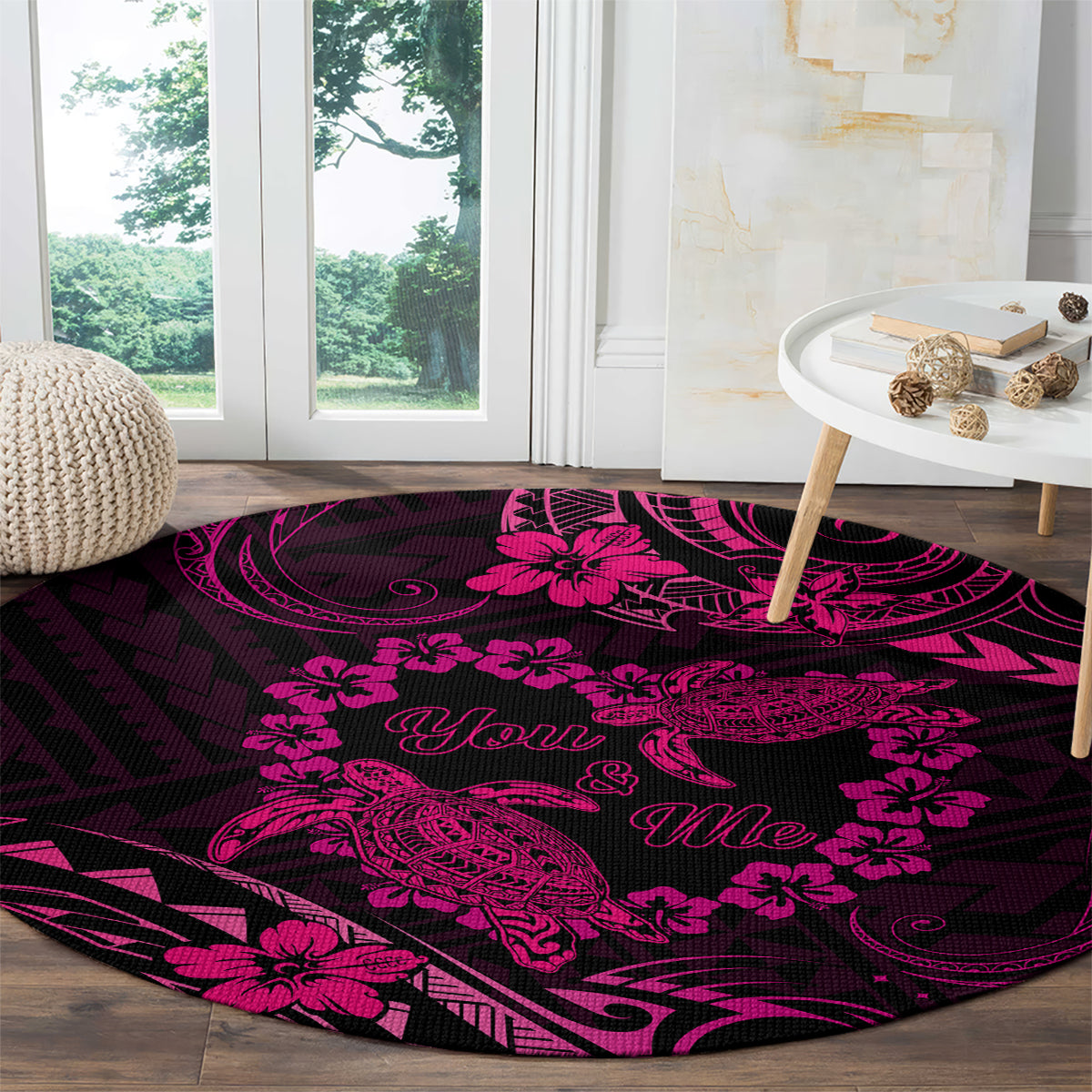 Polynesian Turtle Valentine Round Carpet You And Me Pink Hibiscus Heart LT01 - Polynesian Pride