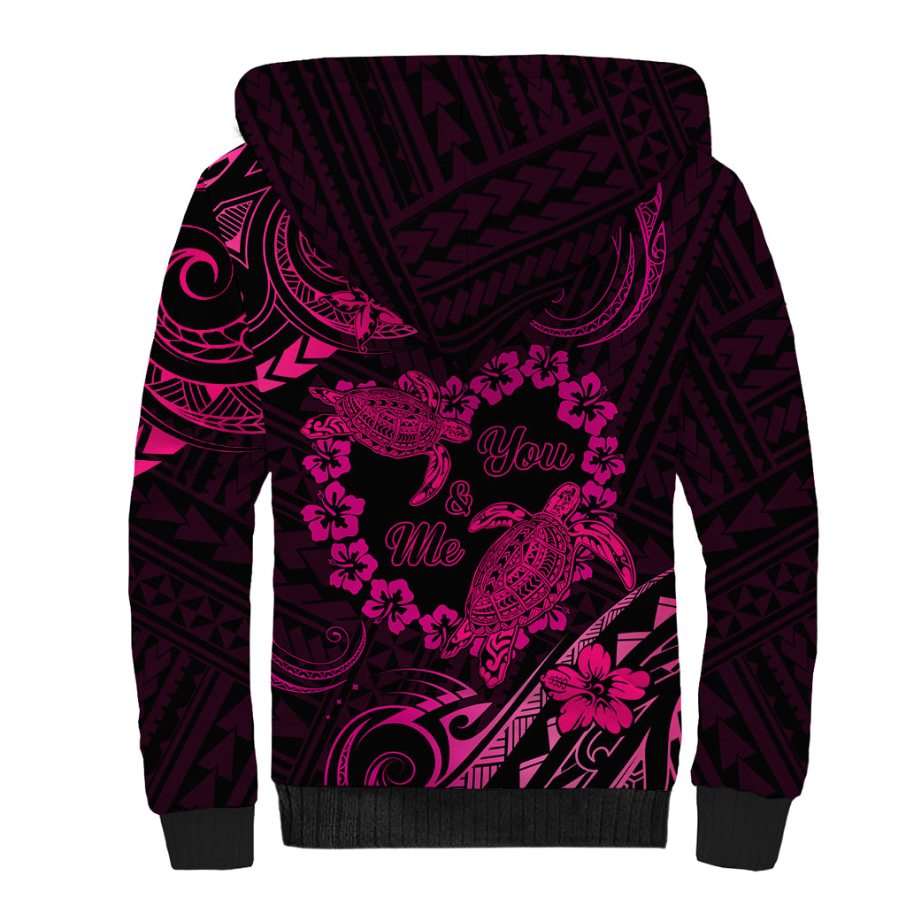 Polynesian Turtle Valentine Sherpa Hoodie You And Me Pink Hibiscus Heart LT01 - Polynesian Pride