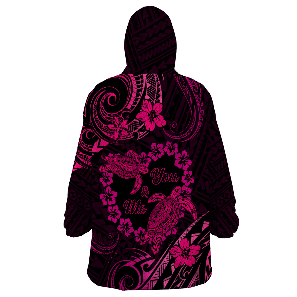 Polynesian Turtle Valentine Wearable Blanket Hoodie You And Me Pink Hibiscus Heart LT01 - Polynesian Pride