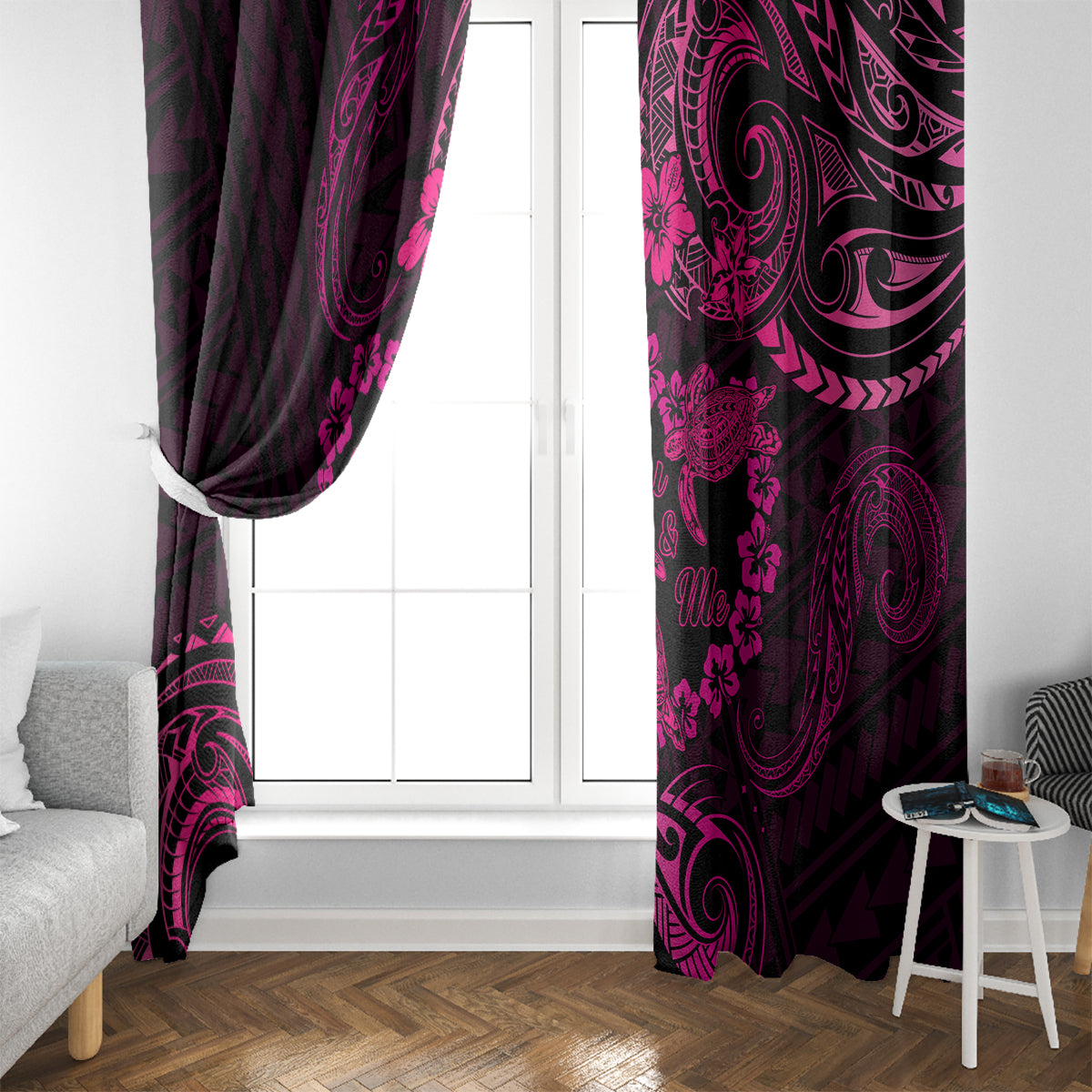 Polynesian Turtle Valentine Window Curtain You And Me Pink Hibiscus Heart LT01 - Polynesian Pride