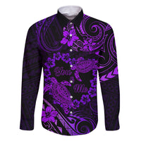 Polynesian Turtle Valentine Family Matching Long Sleeve Bodycon Dress and Hawaiian Shirt You And Me Purple Hibiscus Heart LT01 Dad's Shirt - Long Sleeve Purple - Polynesian Pride