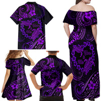 Polynesian Turtle Valentine Family Matching Off Shoulder Maxi Dress and Hawaiian Shirt You And Me Purple Hibiscus Heart LT01 - Polynesian Pride
