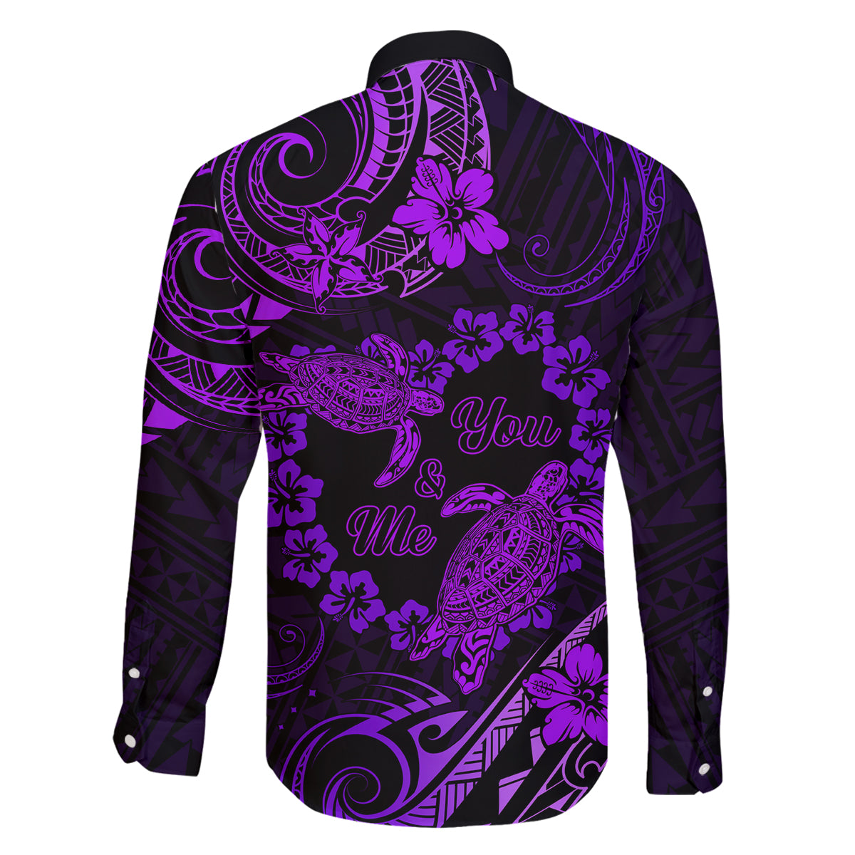 Polynesian Turtle Valentine Family Matching Off Shoulder Maxi Dress and Hawaiian Shirt You And Me Purple Hibiscus Heart LT01 - Polynesian Pride