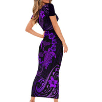 Polynesian Turtle Valentine Family Matching Short Sleeve Bodycon Dress and Hawaiian Shirt You And Me Purple Hibiscus Heart LT01 - Polynesian Pride
