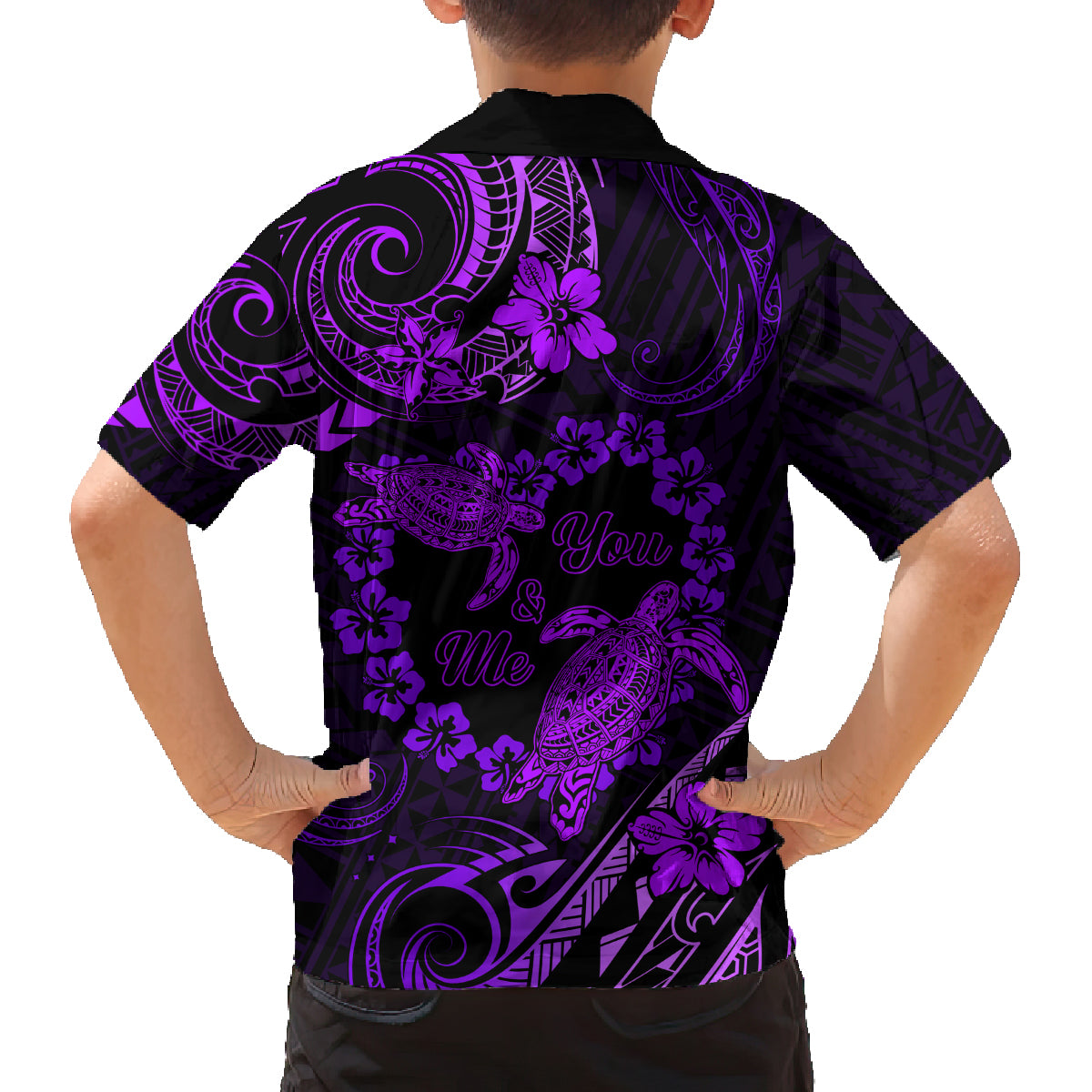 Polynesian Turtle Valentine Family Matching Tank Maxi Dress and Hawaiian Shirt You And Me Purple Hibiscus Heart LT01 - Polynesian Pride