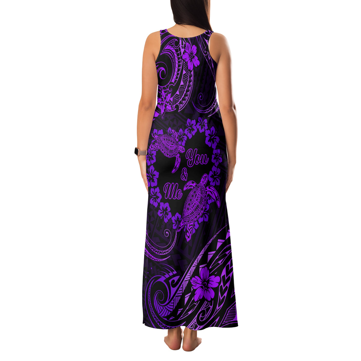 Polynesian Turtle Valentine Family Matching Tank Maxi Dress and Hawaiian Shirt You And Me Purple Hibiscus Heart LT01 - Polynesian Pride