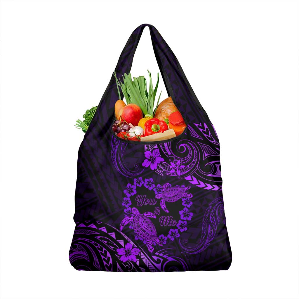 Polynesian Turtle Valentine Grocery Bag You And Me Purple Hibiscus Heart