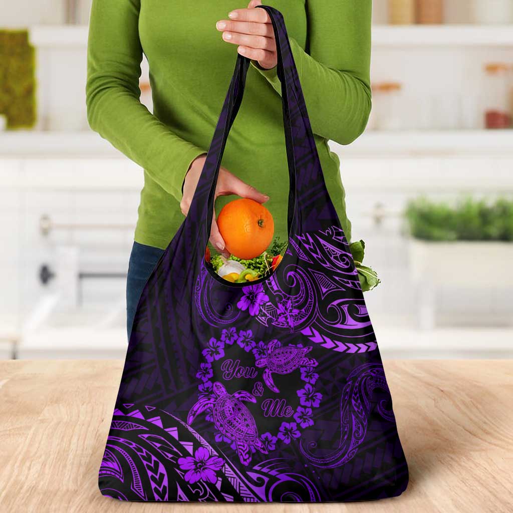 Polynesian Turtle Valentine Grocery Bag You And Me Purple Hibiscus Heart