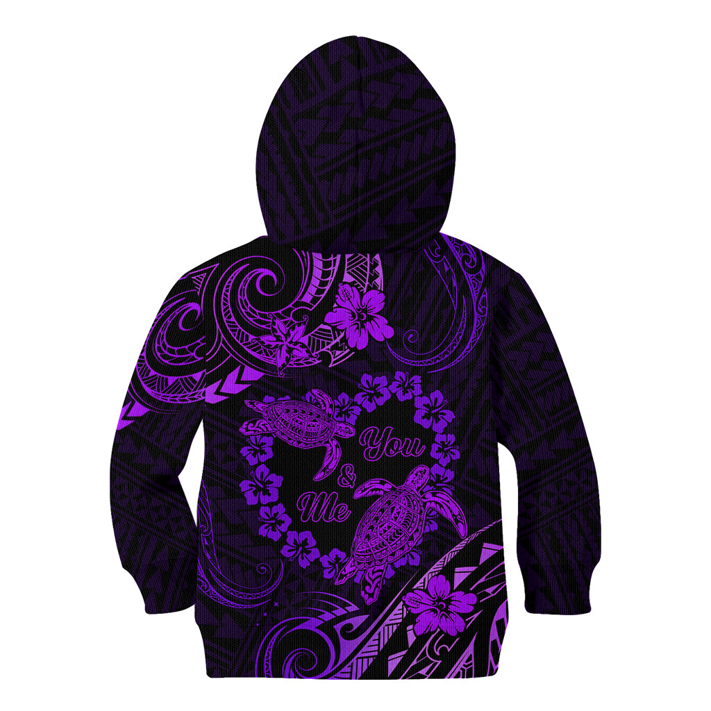 Polynesian Turtle Valentine Kid Hoodie You And Me Purple Hibiscus Heart LT01 - Polynesian Pride