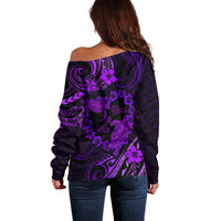 Polynesian Turtle Valentine Off Shoulder Sweater You And Me Purple Hibiscus Heart LT01 - Polynesian Pride