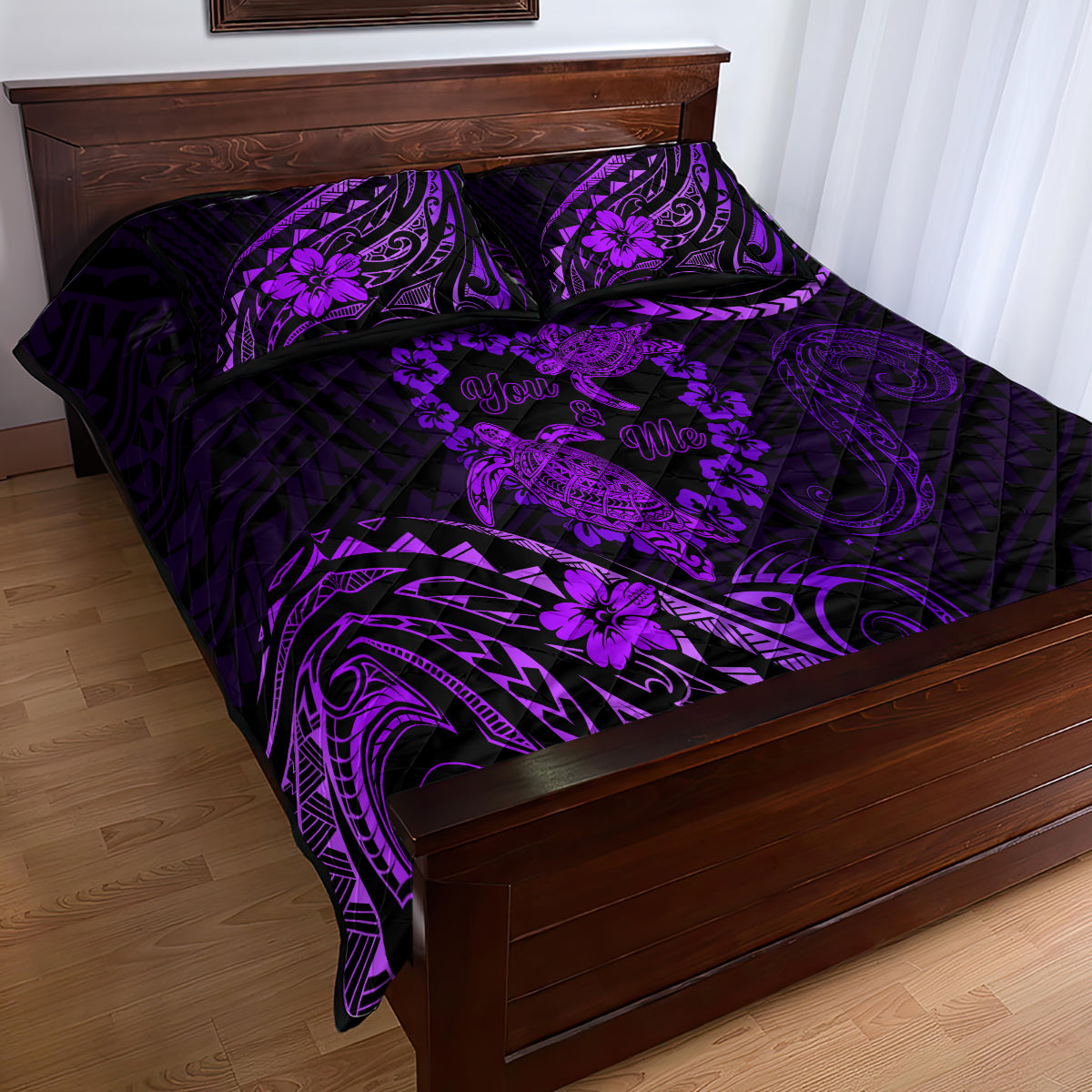Polynesian Turtle Valentine Quilt Bed Set You And Me Purple Hibiscus Heart LT01 - Polynesian Pride