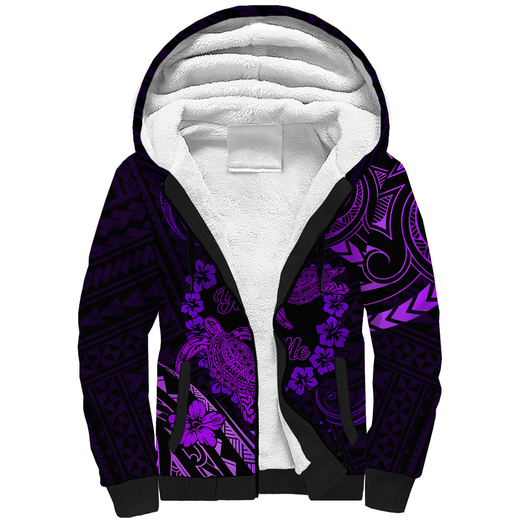 Polynesian Turtle Valentine Sherpa Hoodie You And Me Purple Hibiscus Heart LT01 Unisex Purple - Polynesian Pride
