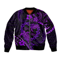Polynesian Turtle Valentine Sleeve Zip Bomber Jacket You And Me Purple Hibiscus Heart LT01 Unisex Purple - Polynesian Pride