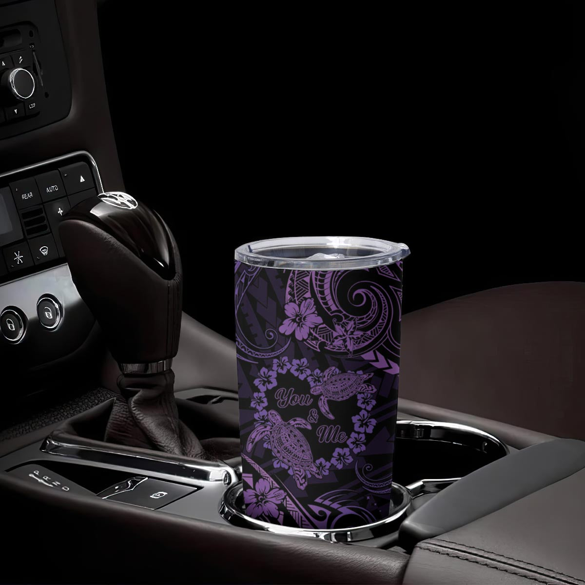 Polynesian Turtle Valentine Tumbler Cup You And Me Purple Hibiscus Heart