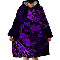 Polynesian Turtle Valentine Wearable Blanket Hoodie You And Me Purple Hibiscus Heart LT01 - Polynesian Pride