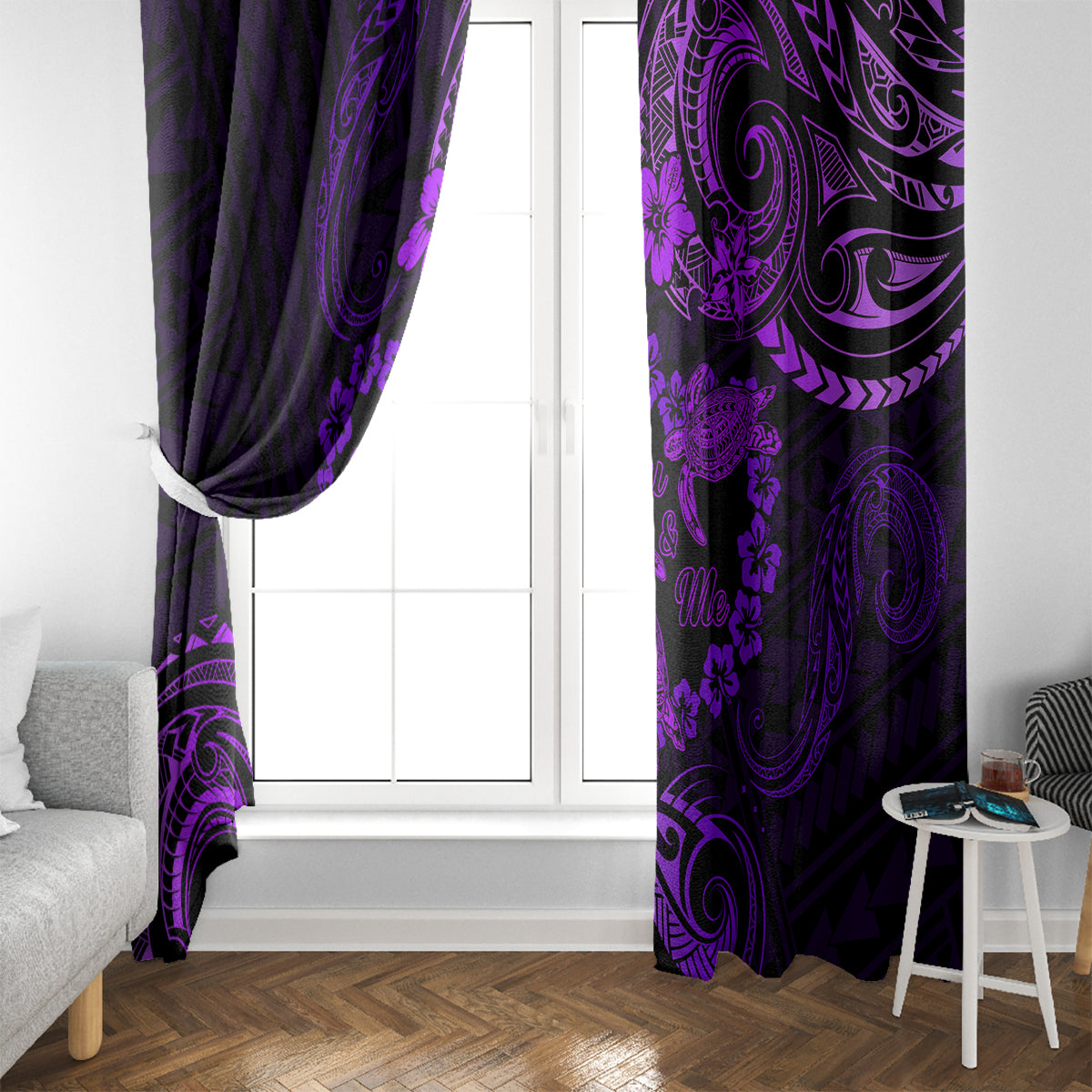 Polynesian Turtle Valentine Window Curtain You And Me Purple Hibiscus Heart LT01 - Polynesian Pride