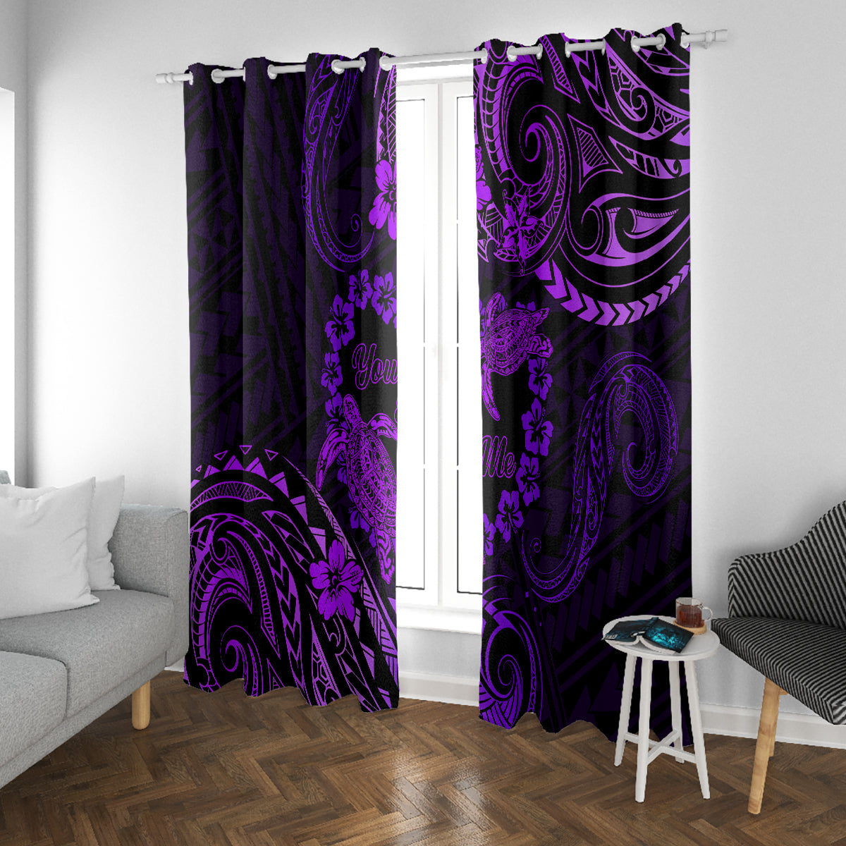 Polynesian Turtle Valentine Window Curtain You And Me Purple Hibiscus Heart LT01 With Grommets Purple - Polynesian Pride