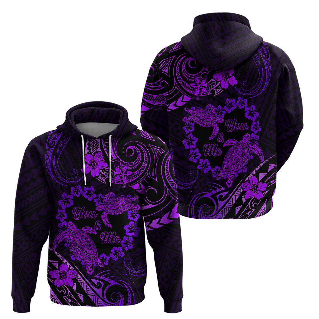 Polynesian Turtle Valentine Zip Hoodie You And Me Purple Hibiscus Heart LT01 - Polynesian Pride