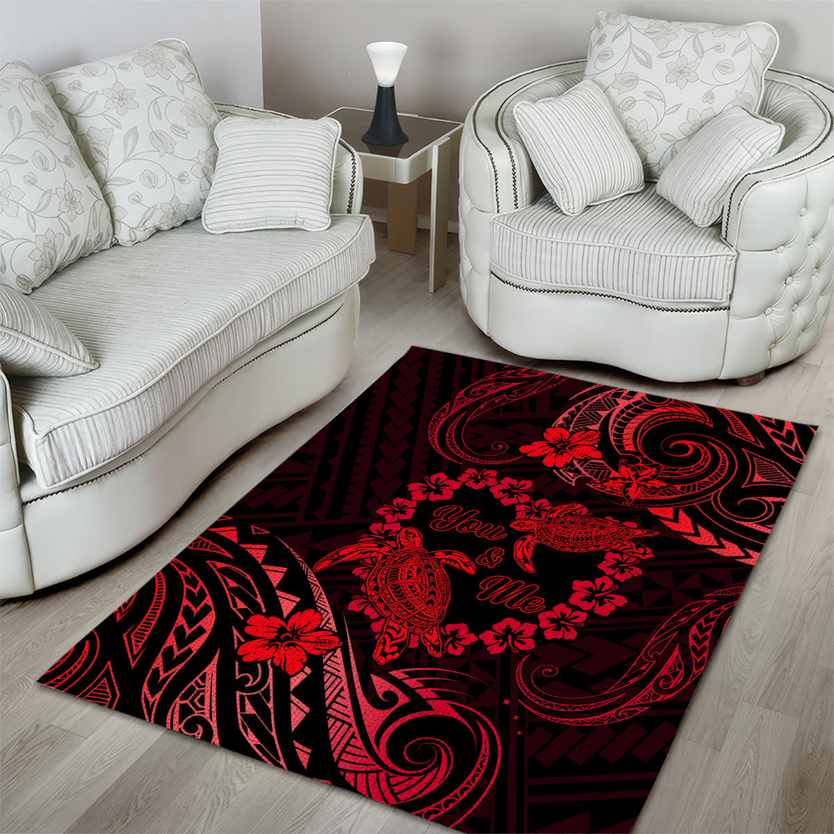 Polynesian Turtle Valentine Area Rug You And Me Red Hibiscus Heart LT01 - Polynesian Pride