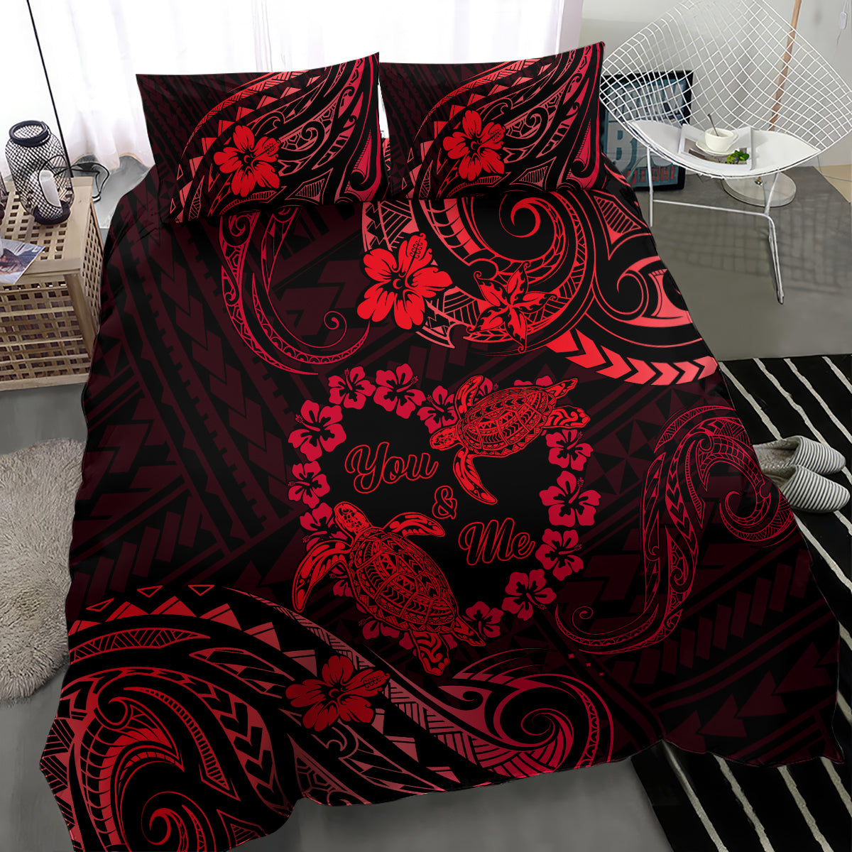 Polynesian Turtle Valentine Bedding Set You And Me Red Hibiscus Heart LT01 - Polynesian Pride