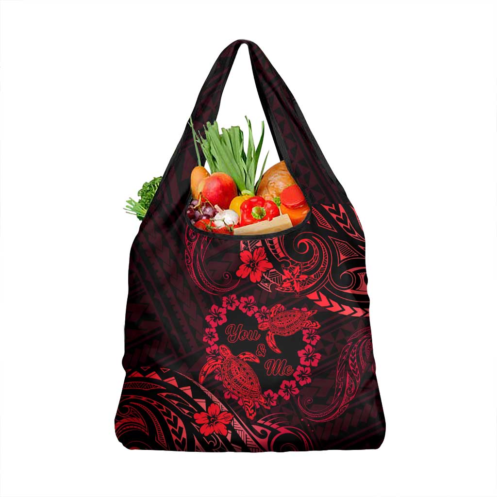Polynesian Turtle Valentine Grocery Bag You And Me Red Hibiscus Heart