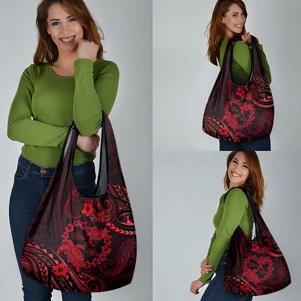 Polynesian Turtle Valentine Grocery Bag You And Me Red Hibiscus Heart