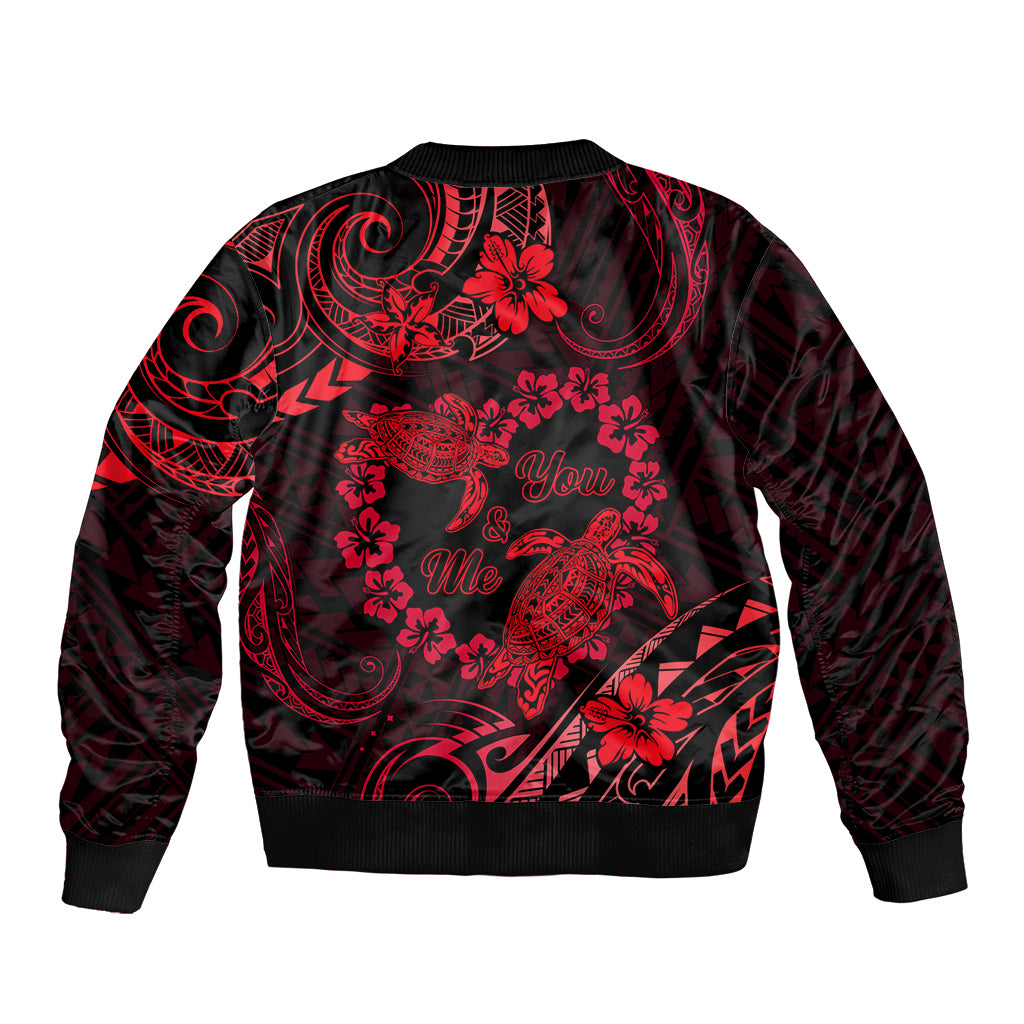 Polynesian Turtle Valentine Sleeve Zip Bomber Jacket You And Me Red Hibiscus Heart LT01 - Polynesian Pride