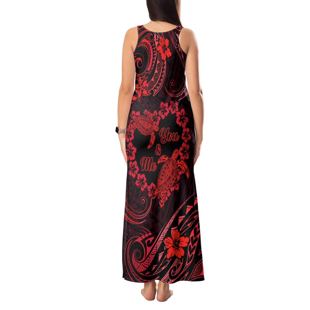 Polynesian Turtle Valentine Tank Maxi Dress You And Me Red Hibiscus Heart LT01 - Polynesian Pride