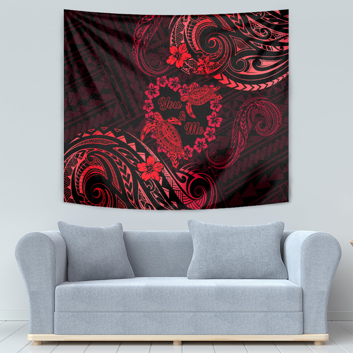 Polynesian Turtle Valentine Tapestry You And Me Red Hibiscus Heart LT01 - Polynesian Pride