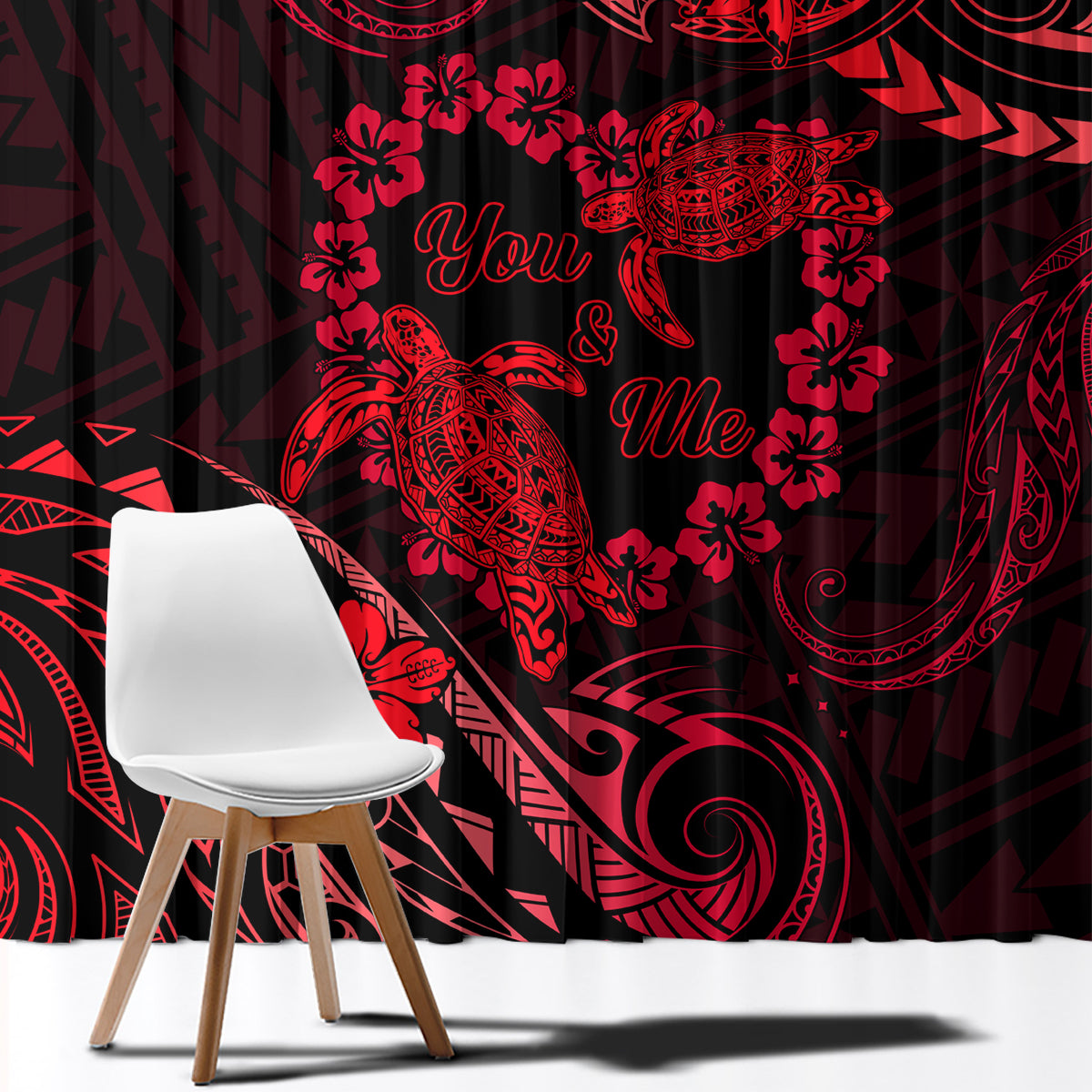 Polynesian Turtle Valentine Window Curtain You And Me Red Hibiscus Heart LT01 - Polynesian Pride