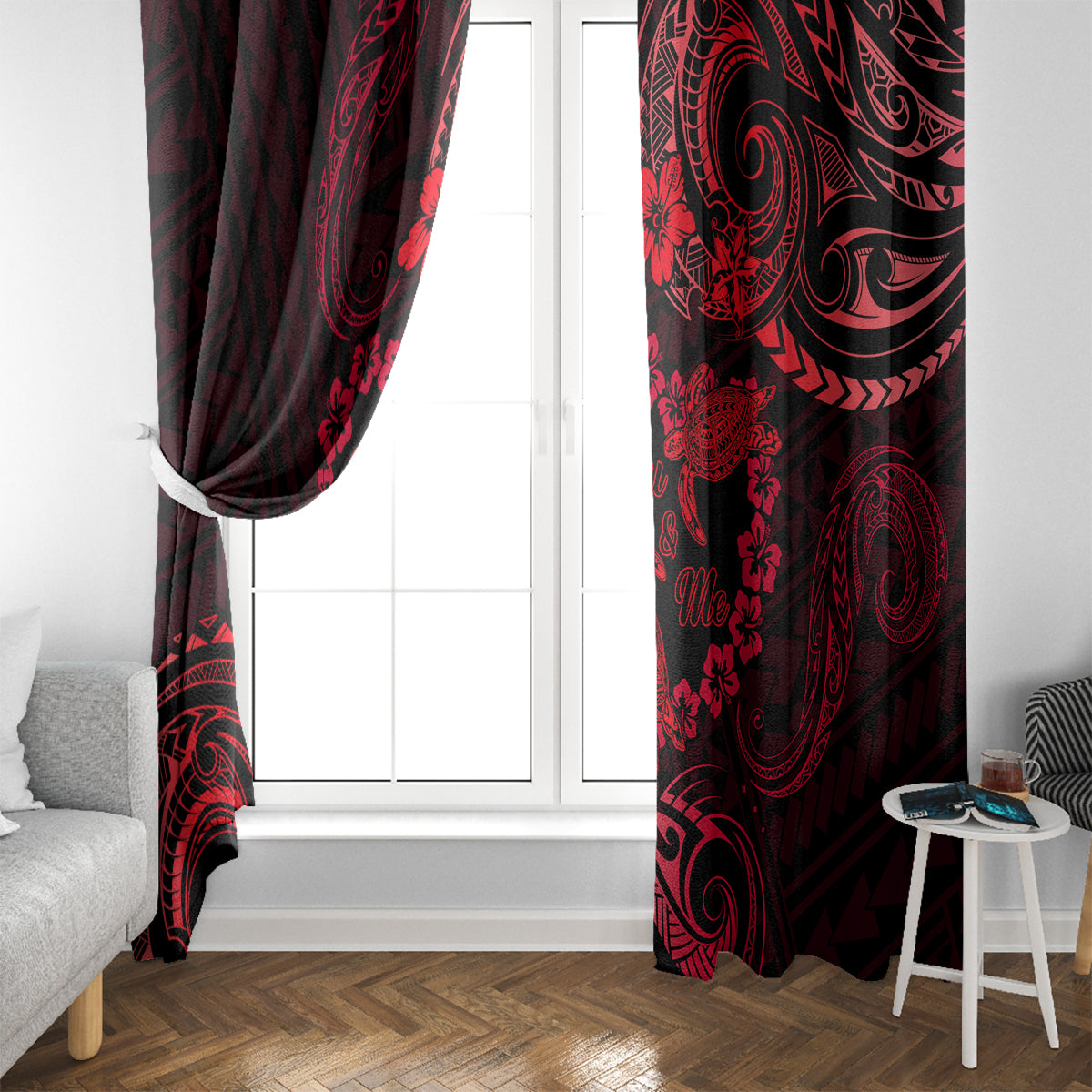 Polynesian Turtle Valentine Window Curtain You And Me Red Hibiscus Heart LT01 - Polynesian Pride