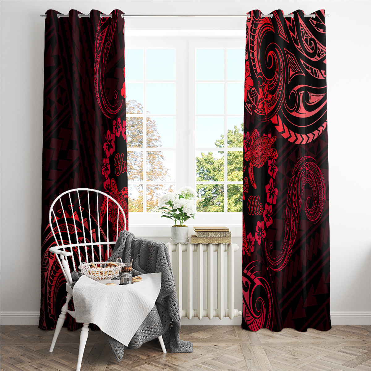 Polynesian Turtle Valentine Window Curtain You And Me Red Hibiscus Heart LT01 - Polynesian Pride